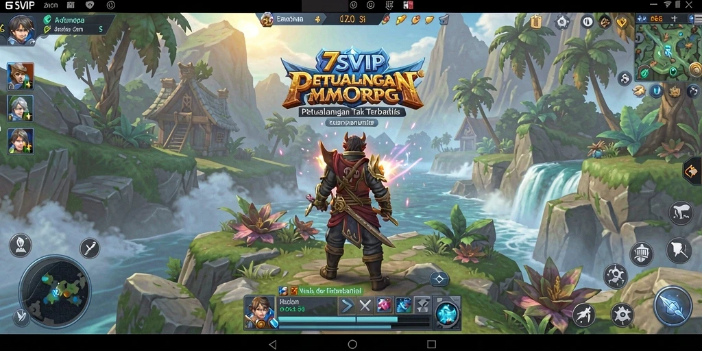 Screenshot gameplay menunjukkan pertarungan epik dan lingkungan yang memukau di 7SVIP.
