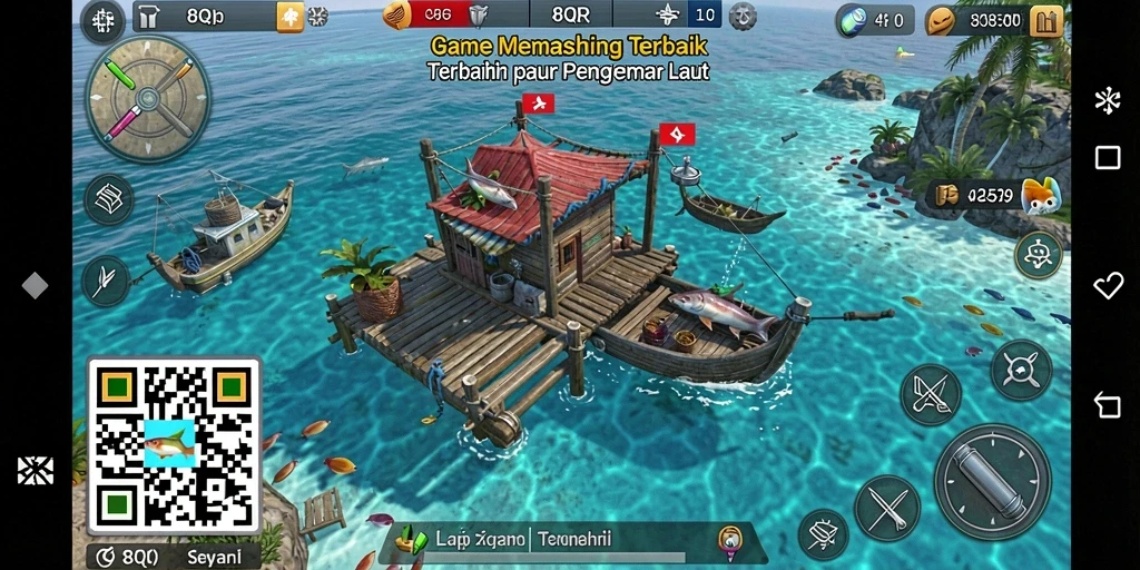 Screenshot gameplay 8QR menunjukkan aksi memancing yang mendebarkan dan grafis menawan.