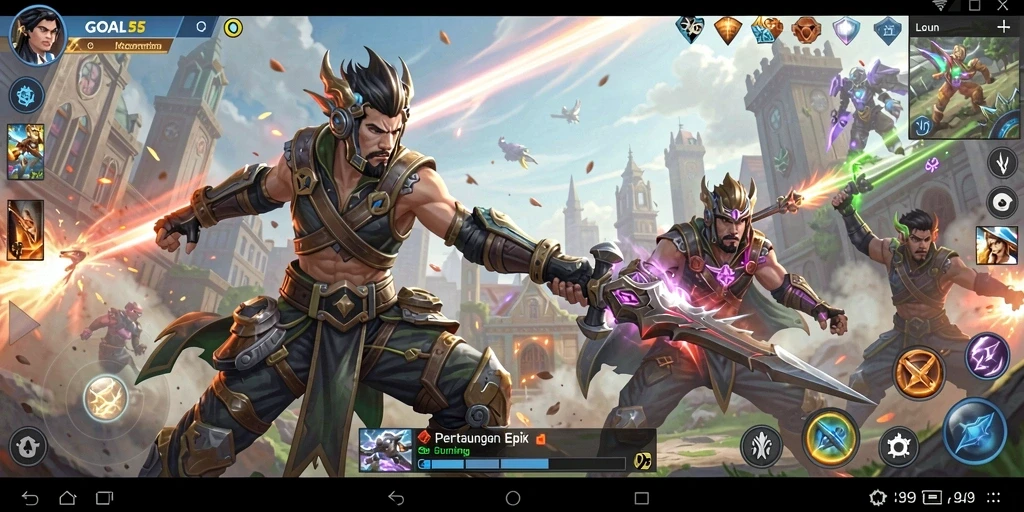 Tampilan gameplay epik dari pertarungan karakter di GOAL55.