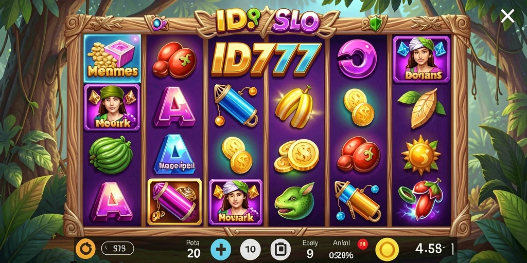 Tampilan gameplay seru dari aplikasi Slot ID777 dengan berbagai tema menarik.