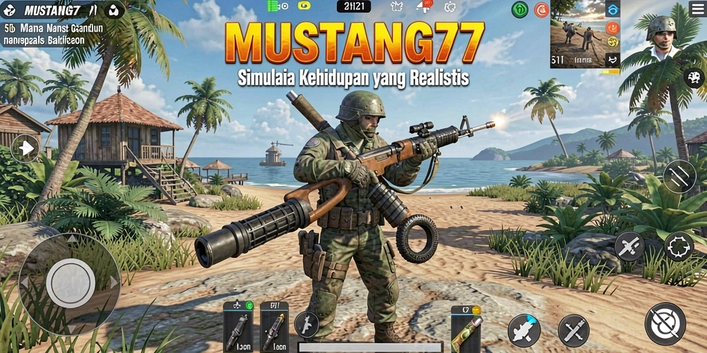 Screenshot gameplay <strong>MUSTANG77</strong> menampilkan variasi aktivitas sehari-hari.