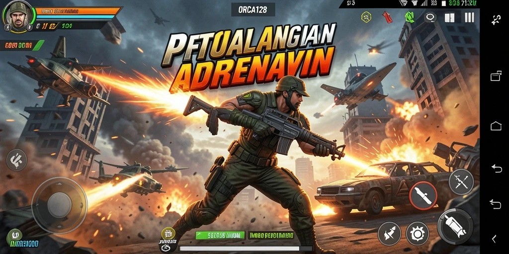 Screenshot menunjukkan aksi seru dalam permainan ORCA128.