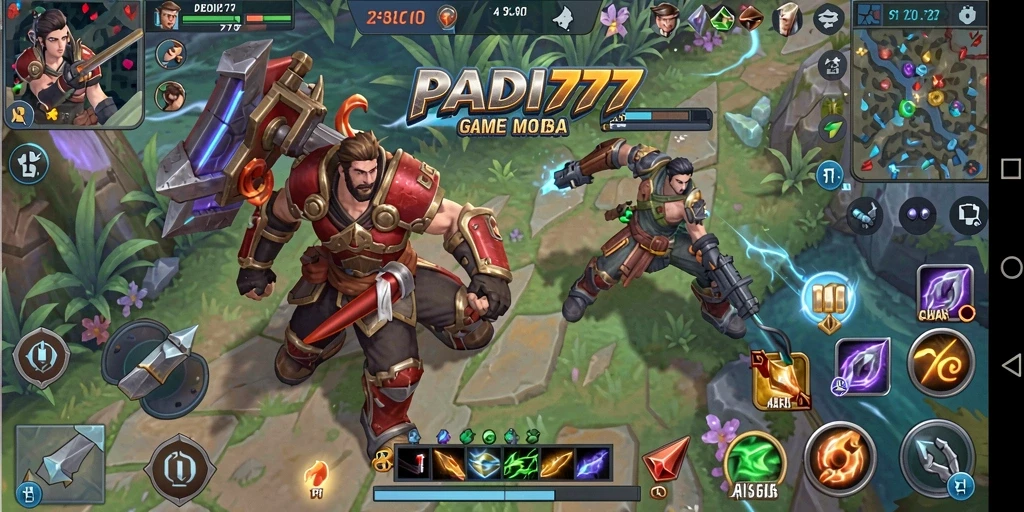 Menampilkan aksi seru dalam permainan MOBA PADI777.