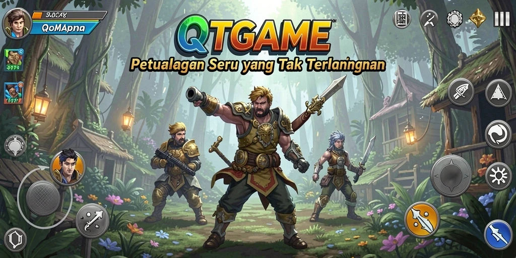 Tangkapan layar menampilkan aksi seru saat menjelajahi dunia di QTGAME.