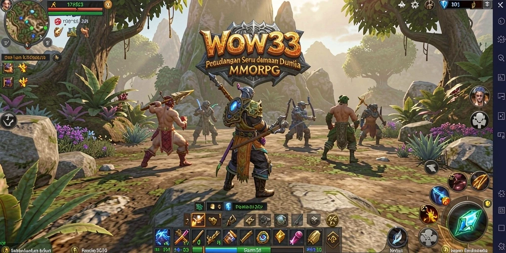 Tangkapan layar gameplay WOW33 yang menampilkan pertarungan epik dalam MMORPG.